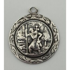 Vintage Sterling Silver St Saint Christopher Mexico Medal Pendant